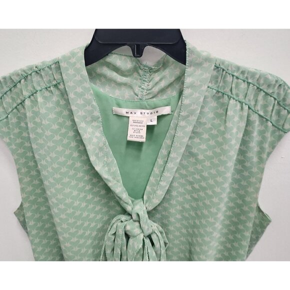 Max Studio Womens Fair Sleeveless Top Large Mint Green Textured Bow Tie Cottage - Picture 3 of 8